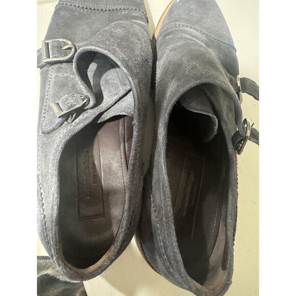 Mens Suede Leather Double Monk Strap Dress Shoes Casual Formal Oxfords - Picture 4 of 7